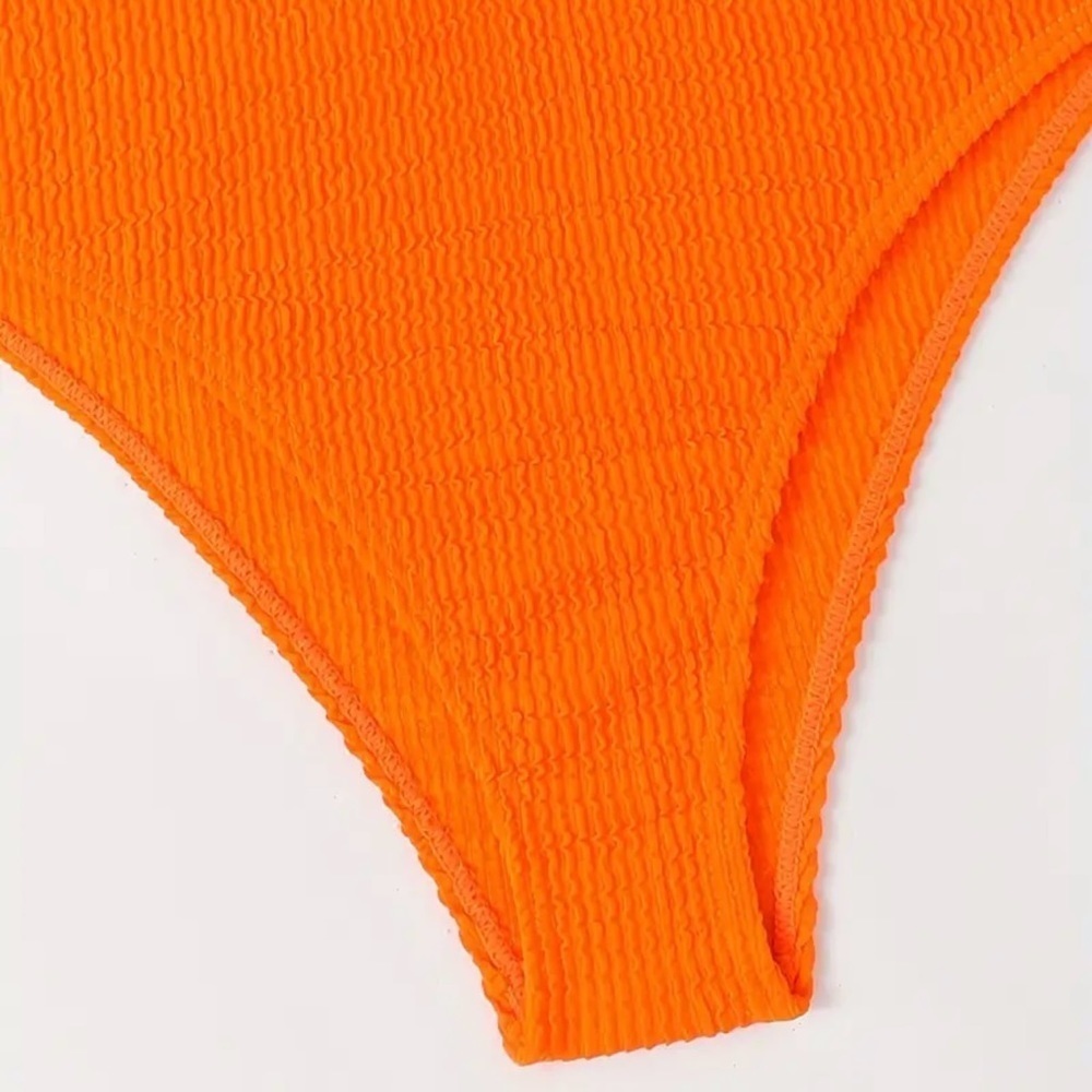 Orange Rib Knit Bandeau High Waist Bikini Set - Picture 7 of 9